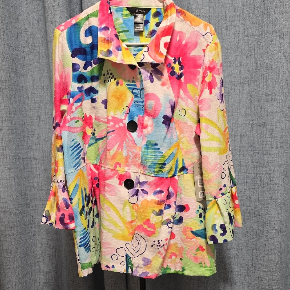 Ali Miles Multicolor Abstract Floral Jacket Size Large NWT‎